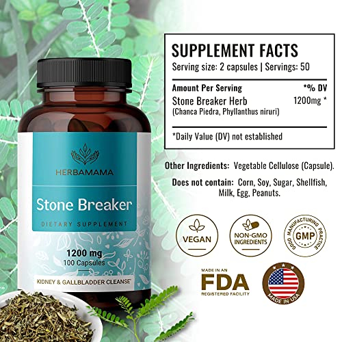 Foto 3 pulgar | Suplemento Herbamama Stone Breaker Chanca Piedra 1200 Mg 100  - Venta Internacional.