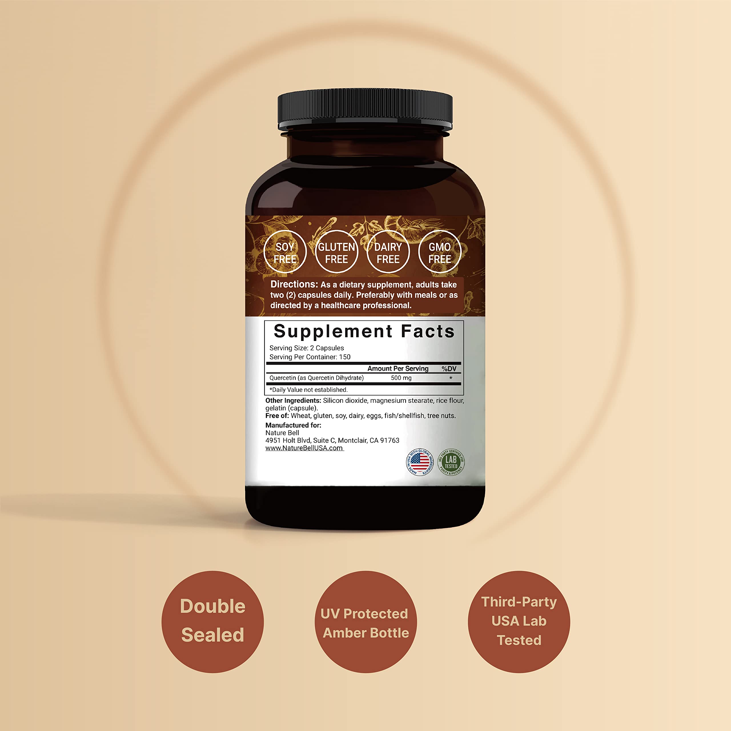 Foto 3 pulgar | Suplemento Naturebell Quercetina 500 Mg 300 Cápsulas - Venta Internacional.