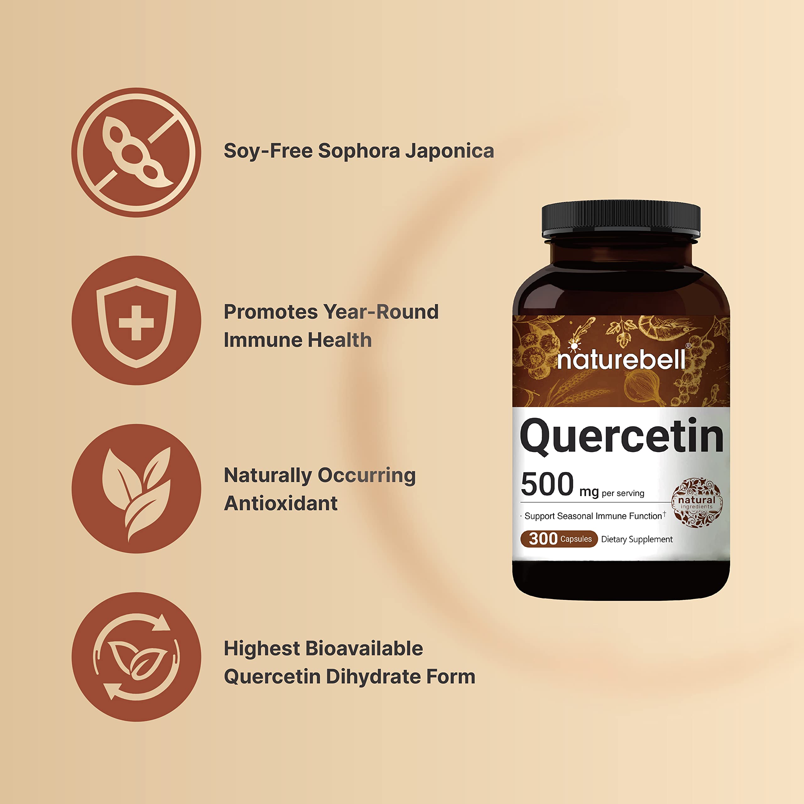 Foto 4 pulgar | Suplemento Naturebell Quercetina 500 Mg 300 Cápsulas - Venta Internacional.