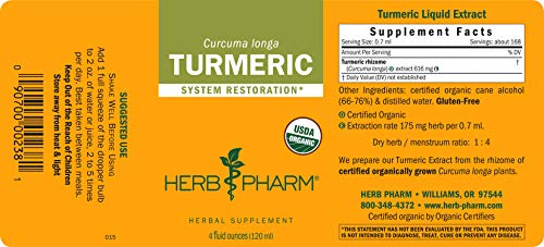 Foto 3 pulgar | Extracto Líquido De Raíz De Cúrcuma Orgánica Certificada Por Herb Pharm 12 - Venta Internacional.