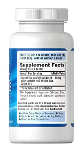 Foto 2 | Suplemento Acidophilus Probiótico Puritan's Pride 100 Comprimidos - Venta Internacional.