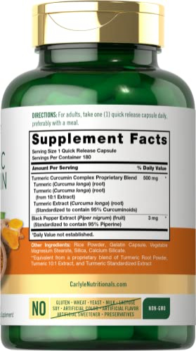 Foto 3 pulgar | Suplemento De Curcumina De Cúrcuma Carlyle 500 Mg 180 Cápsulas - Venta Internacional.
