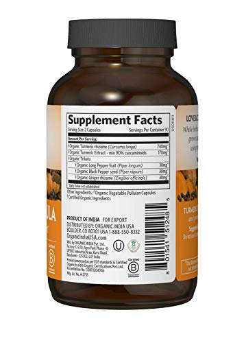 Foto 3 pulgar | Suplemento De Curcumina De Cúrcuma Organic India 180 Cápsulas - Venta Internacional.