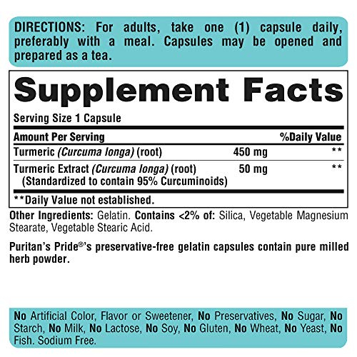 Foto 4 pulgar | Suplemento De Curcumina Puritan's Pride 500 Mg - 180 Cápsulas - Venta Internacional.