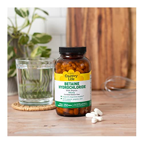 Foto 5 | Suplemento De Clorhidrato De Betaína Country Life Con Pepsina 600 Mg - Venta Internacional.