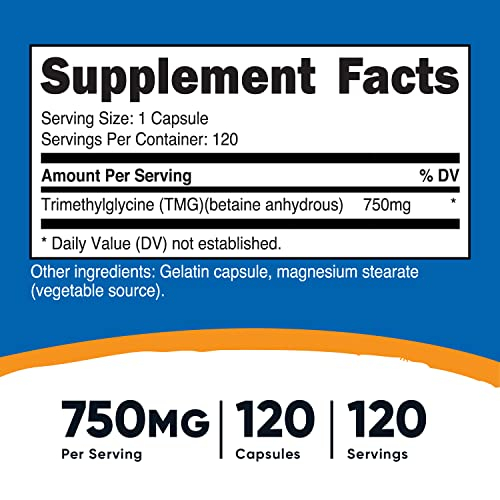 Foto 3 pulgar | Suplemento Nutricost Tmg 750 Mg 120 Cápsulas - Venta Internacional.