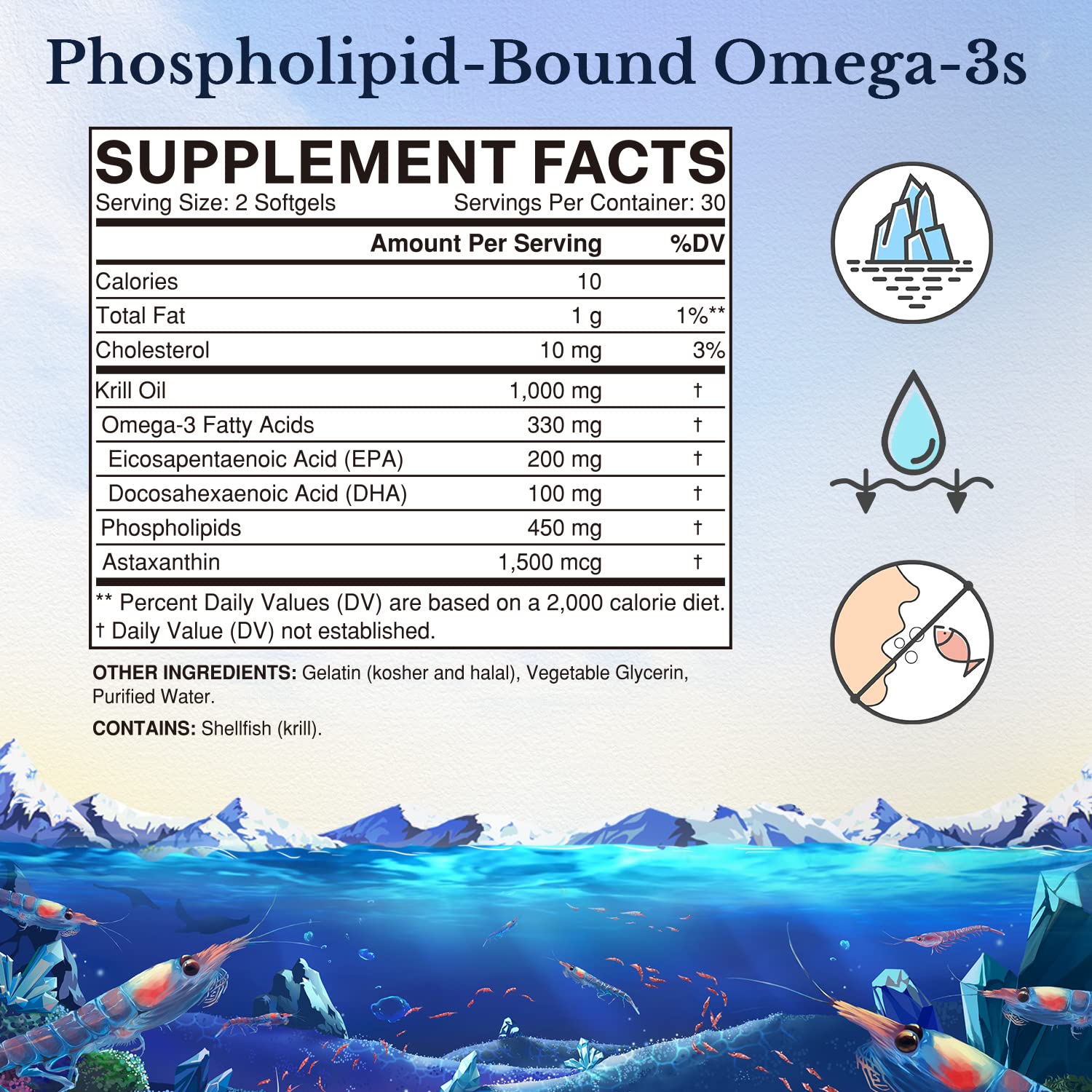 Foto 3 pulgar | Suplemento De Aceite De Krill Antártico Vitalitown De 1000 Mg Con Omega-3 - Venta Internacional.