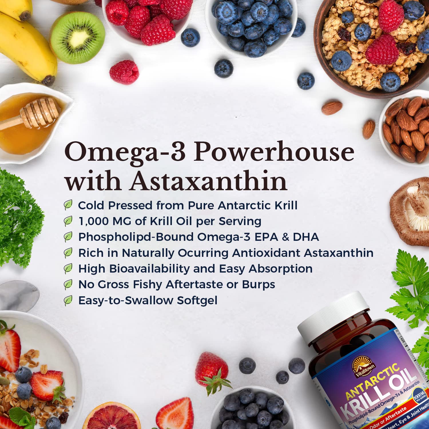 Foto 4 pulgar | Suplemento De Aceite De Krill Antártico Vitalitown De 1000 Mg Con Omega-3 - Venta Internacional.