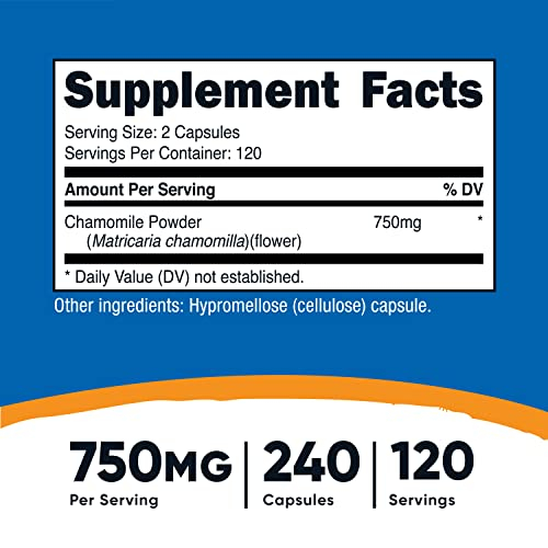 Foto 3 pulgar | Suplemento Nutricost, Cápsulas De Manzanilla, 750 Mg, 240 Veganas - Venta Internacional.