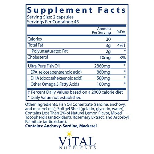 Foto 3 pulgar | Aceite De Pescado Ultrapuro Supplement Vital Nutrients 800 90 Softgge - Venta Internacional.