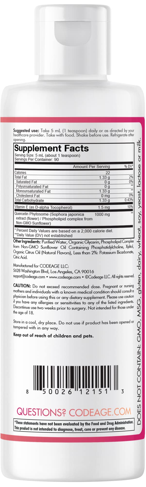 Foto 5 pulgar | Suplemento Codeage Liquid Quercetin Phytosome 100 Ml - Venta Internacional.