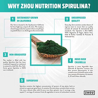 Foto 3 | Suplemento Zhou De Espirulina En Polvo, 177 Ml, 48 Porciones, Vegano - Venta Internacional.