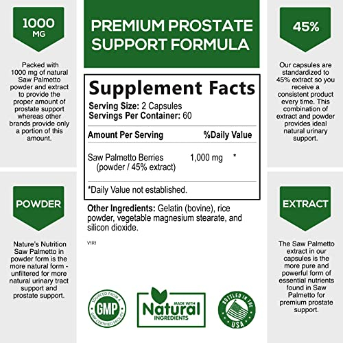 Foto 3 pulgar | Suplemento Nature's Nutrition Saw Palmetto 1000 Mg 120 Cápsulas - Venta Internacional.