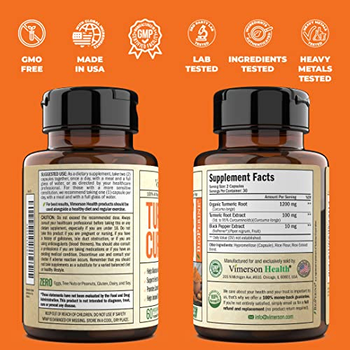 Foto 3 pulgar | Suplemento De Cúrcuma Y Curcumina De Vimerson Health 1200 Mg Con Biope - Venta Internacional.