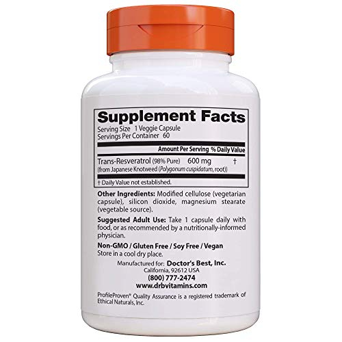 Foto 3 pulgar | Suplemento Doctor's Best Trans-resveratrol 600 600 Mg 60 Cápsulas - Venta Internacional.