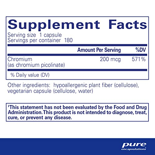 Foto 3 pulgar | Suplemento De Picolinato De Cromo Pure Encapsulations 200 Mcg 18 - Venta Internacional.