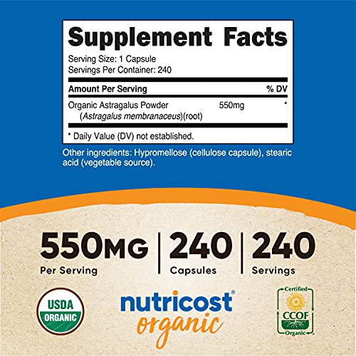 Foto 3 pulgar | Suplemento Nutricost, Cápsulas De Astrágalo, 550 Mg, 240 Cápsulas - Venta Internacional.