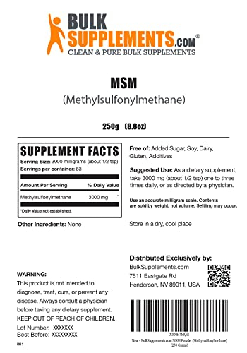 Foto 3 pulgar | Suplemento De Msm Bulksupplements.com En Polvo 250 G - 3000 Mg - Venta Internacional.