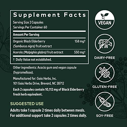 Foto 8 pulgar | Suplemento Gaia Herbs Black Elderberry 120 Cápsulas Veganas - Venta Internacional.