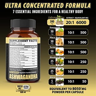 Foto 2 | Cápsulas De Suplemento De Extracto De Ashwagandha Agobi, 8050 Mg, 5 Meses - Venta Internacional.