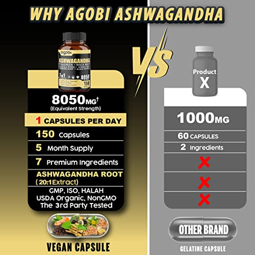 Foto 5 pulgar | Cápsulas De Suplemento De Extracto De Ashwagandha Agobi, 8050 Mg, 5 Meses - Venta Internacional.