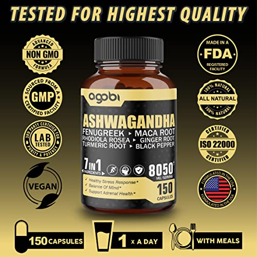 Foto 8 pulgar | Cápsulas De Suplemento De Extracto De Ashwagandha Agobi, 8050 Mg, 5 Meses - Venta Internacional.