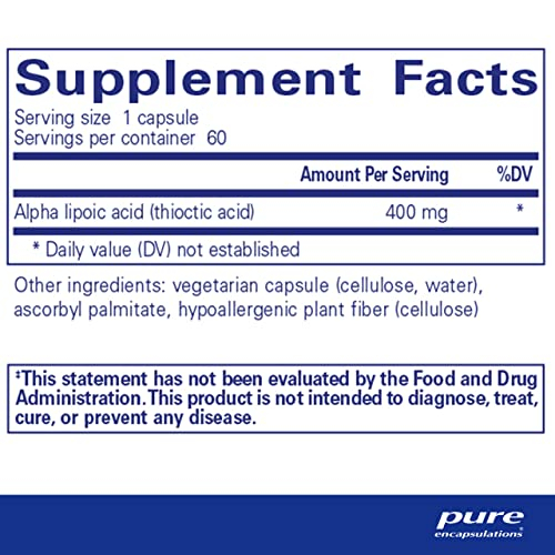 Foto 3 pulgar | Suplemento De Ácido Alfa Lipoico De Pure Encapsulations, 400 Mg, 60 Ca - Venta Internacional.