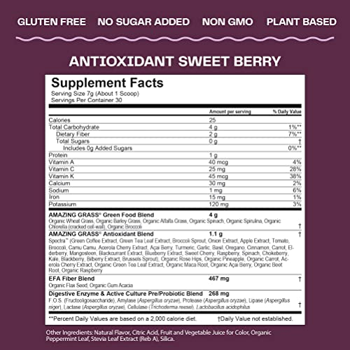 Foto 5 pulgar | Suplemento: Amazing Grass Greens Blend Antioxidant, 30 Porciones - Venta Internacional.