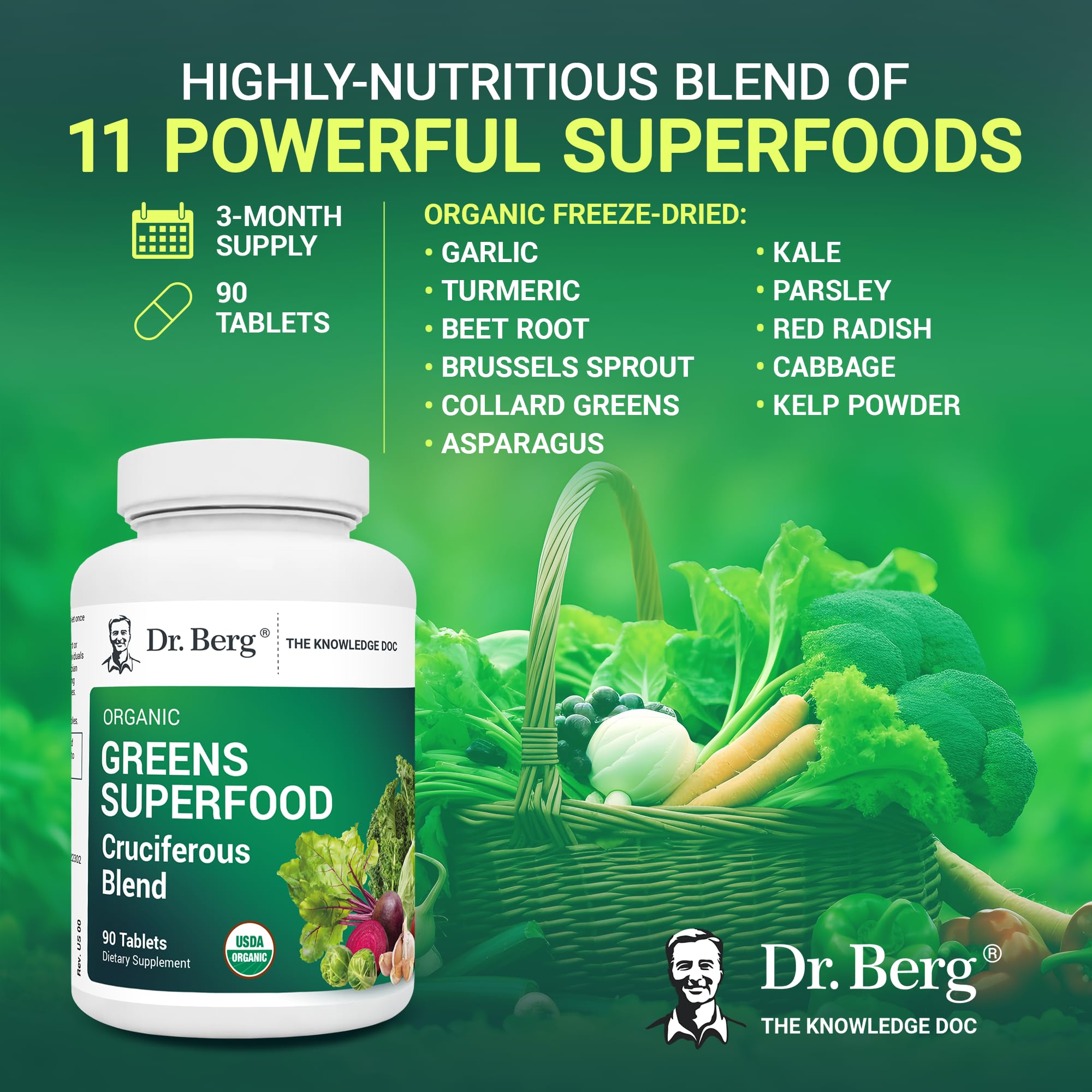 Foto 6 pulgar | Suplemento Dr. Berg Greens Superfood Crucíferous 90 Comprimidos - Venta Internacional.