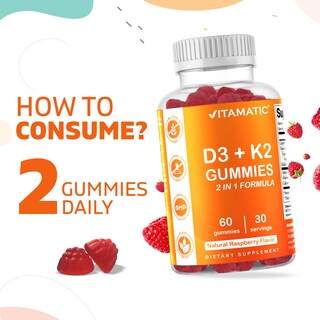 Foto 4 | Gomitas De Suplemento Vitamático Con Vitamina D3 K2, 60 Unidades - Venta Internacional.