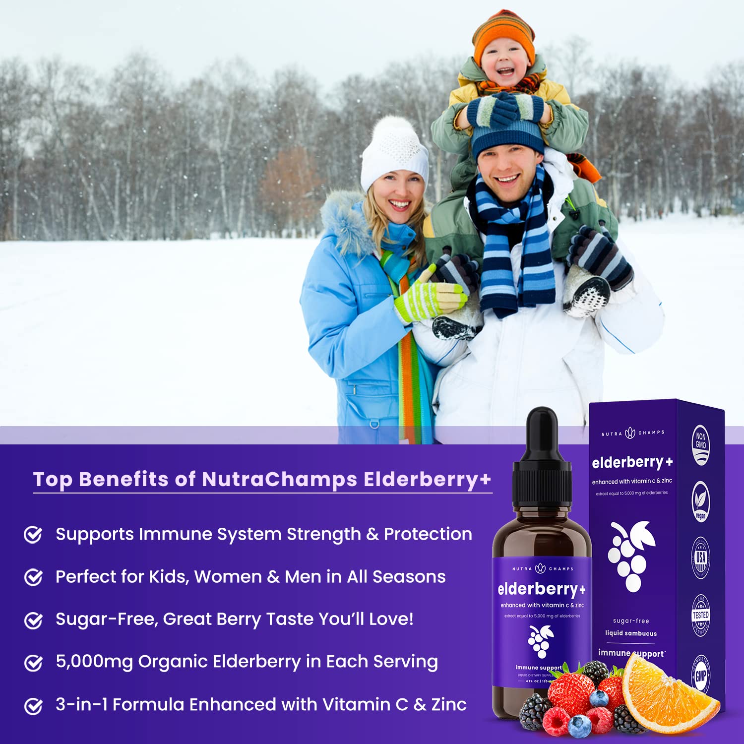 Foto 4 pulgar | Sirope De Saúco Nutrachamps Organic 5000 Mg Con Zinc Y Vitam - Venta Internacional.