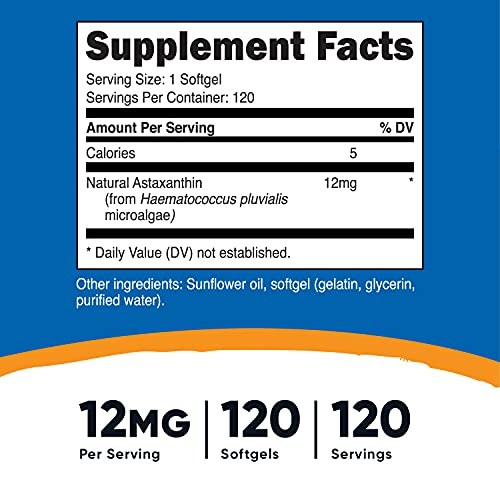Foto 3 pulgar | Suplemento Nutricost De Astaxantina, 12 Mg, 120 Cápsulas Blandas - Venta Internacional.