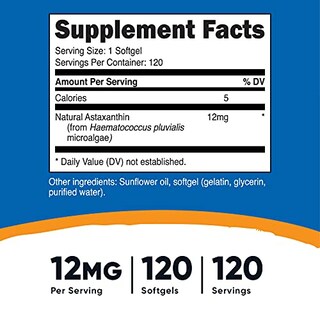 Foto 2 | Suplemento Nutricost De Astaxantina, 12 Mg, 120 Cápsulas Blandas - Venta Internacional.