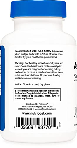 Foto 4 pulgar | Suplemento Nutricost De Astaxantina, 12 Mg, 120 Cápsulas Blandas - Venta Internacional.