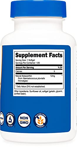 Foto 5 pulgar | Suplemento Nutricost De Astaxantina, 12 Mg, 120 Cápsulas Blandas - Venta Internacional.