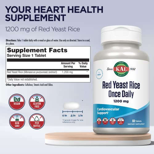 Foto 3 pulgar | Suplemento De Arroz De Levadura Roja Kal Una Vez Al Día, 1200 Mg, 60 Tabletas - Venta Internacional.