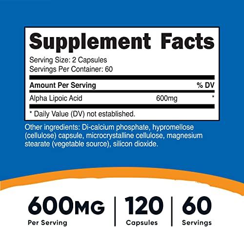 Foto 3 pulgar | Suplemento Nutricost De Ácido Alfa Lipoico 600 Mg 120 Cápsulas - Venta Internacional.