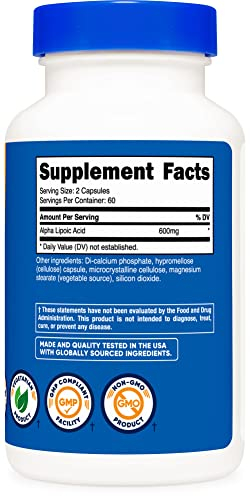 Foto 7 pulgar | Suplemento Nutricost De Ácido Alfa Lipoico 600 Mg 120 Cápsulas - Venta Internacional.