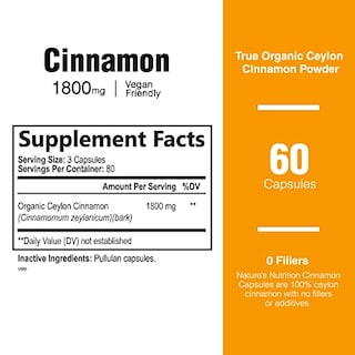 Foto 2 | Suplemento Nature's Nutrition, Canela De Ceilán, 1800 Mg, 240 Cápsulas - Venta Internacional.
