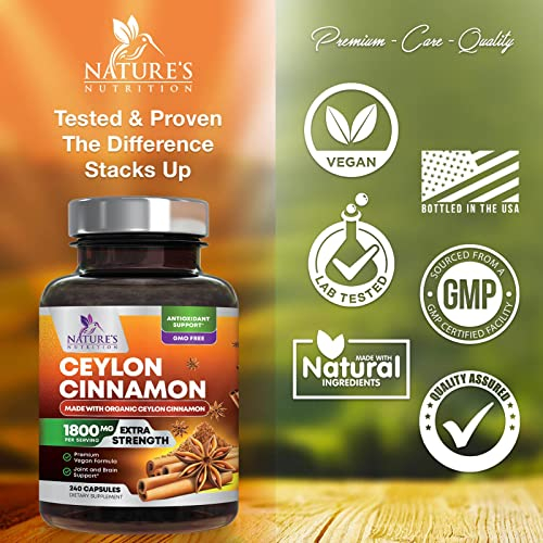 Foto 5 pulgar | Suplemento Nature's Nutrition, Canela De Ceilán, 1800 Mg, 240 Cápsulas - Venta Internacional.