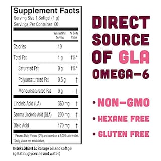 Foto 3 | Complementa Las Cápsulas Blandas De Aceite De Borraja De Barlean De 1000 Mg Con Gla 60 Unidades - Venta Internacional.