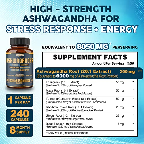 Foto 3 pulgar | Suplemento Agobi 7in1 Ashwagandha 8050 Mg Con Fenogreco 240 Ca - Venta Internacional.