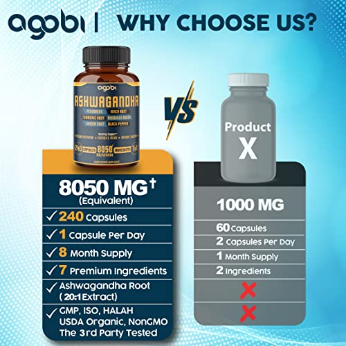 Foto 5 pulgar | Suplemento Agobi 7in1 Ashwagandha 8050 Mg Con Fenogreco 240 Ca - Venta Internacional.