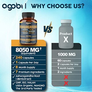 Foto 4 | Suplemento Agobi 7in1 Ashwagandha 8050 Mg Con Fenogreco 240 Ca - Venta Internacional.