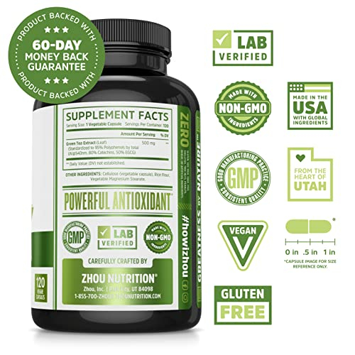 Foto 3 pulgar | Suplemento De Extracto De Té Verde Zhou Con Egcg 120 Cápsulas - Venta Internacional.