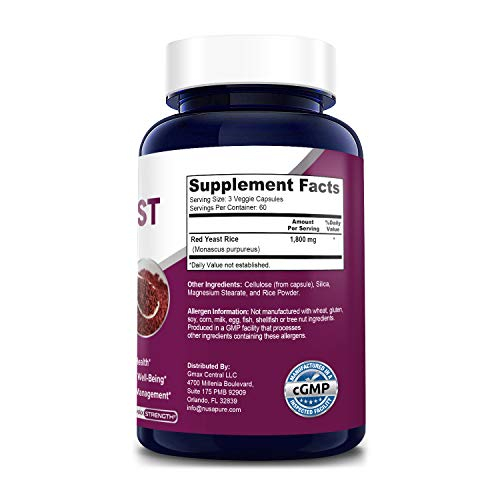 Foto 3 pulgar | Suplemento Nusapure De Arroz De Levadura Roja, 1800 Mg, 180 Cápsulas Vegetarianas - Venta Internacional.
