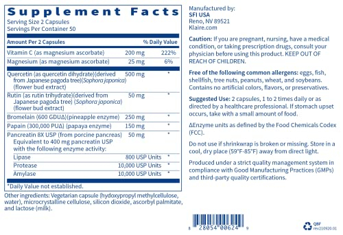 Foto 4 pulgar | Suplemento Klaire Labs Quercetin-bromelain Forte 100 Cápsulas - Venta Internacional.