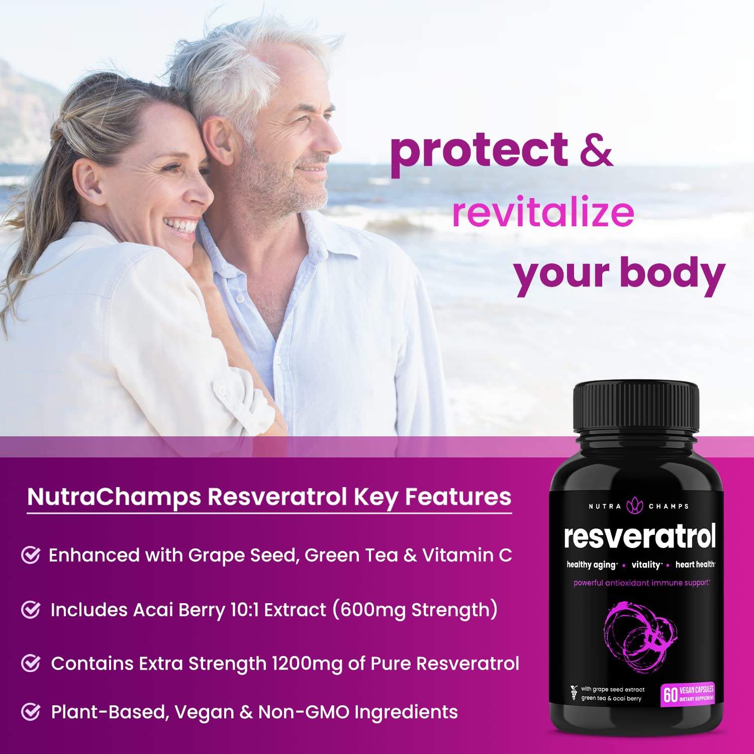 Foto 3 pulgar | Suplemento Nutrachamps Resveratrol 1400 Mg + Antioxidantes - Venta Internacional.