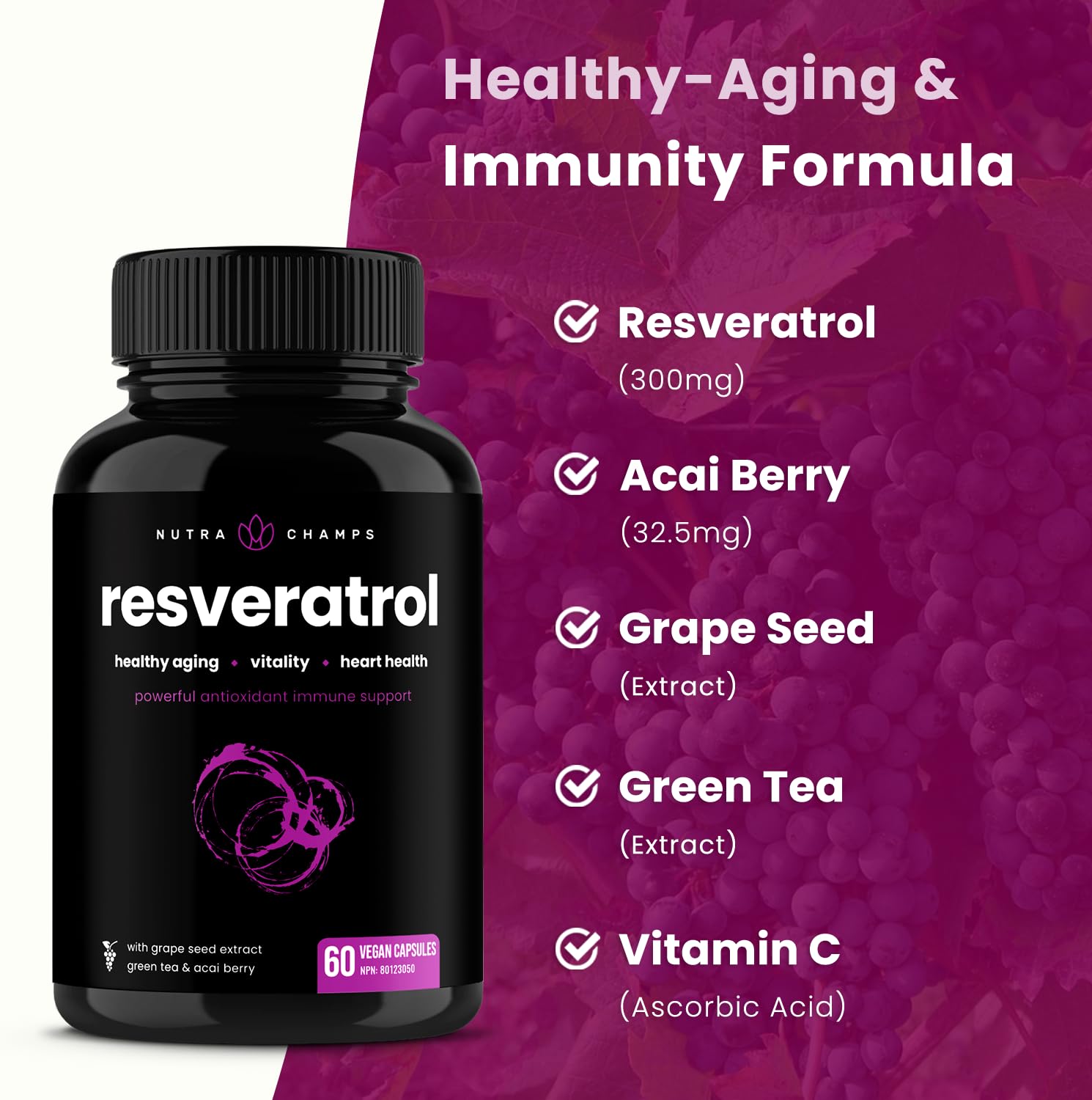 Foto 5 pulgar | Suplemento Nutrachamps Resveratrol 1400 Mg + Antioxidantes - Venta Internacional.