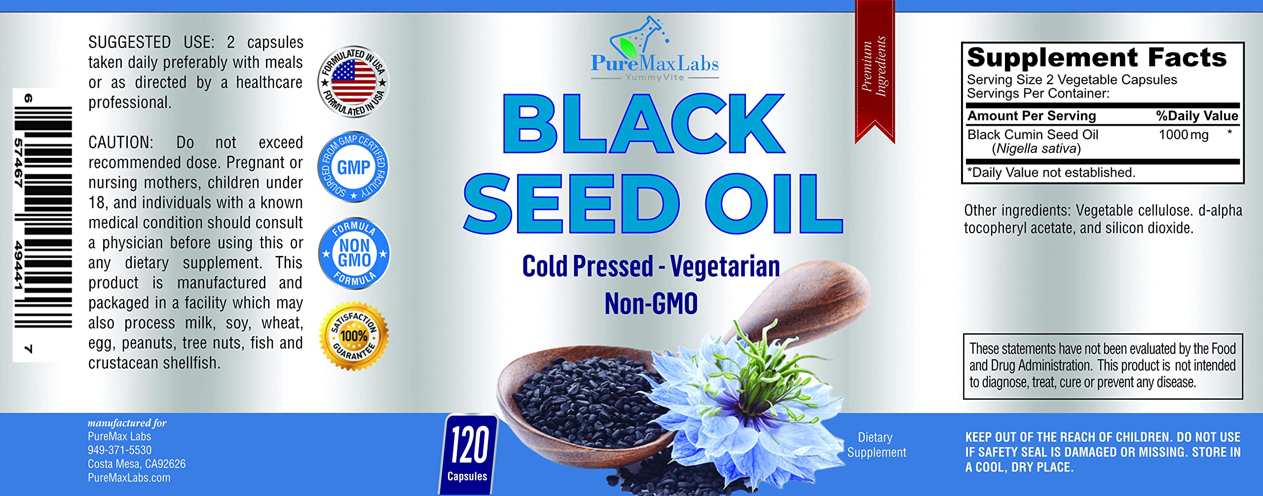 Foto 7 | Suplemento Yummyvite De Aceite De Semillas Negras Prensado En Frío, 120 Cápsulas - Venta Internacional.